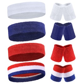 8 Sets Sweatbands Wrist Sweat Bands Workout Headbands Terry Cloth Sweatbands Absorbent Nonslip Stretchy Head Wrist Sweatband Wicking Wristband for Men Women Fitness Athletic Sports (Vivid)