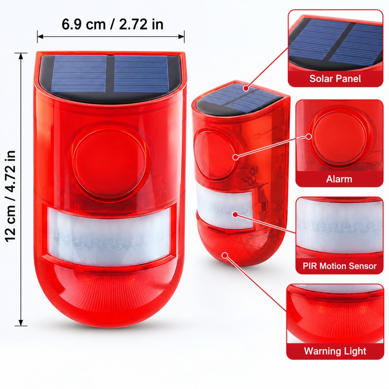 Solar Motion Sensor Alarm for Outdoor Security – 129dB Siren