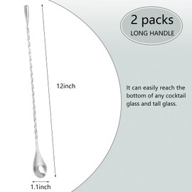 KTOJOY 2 Pack Bar Spoon Cocktail Mixing Spoon – 12'' Long Stainless Steel Cocktail Stirrers with Polished Surface