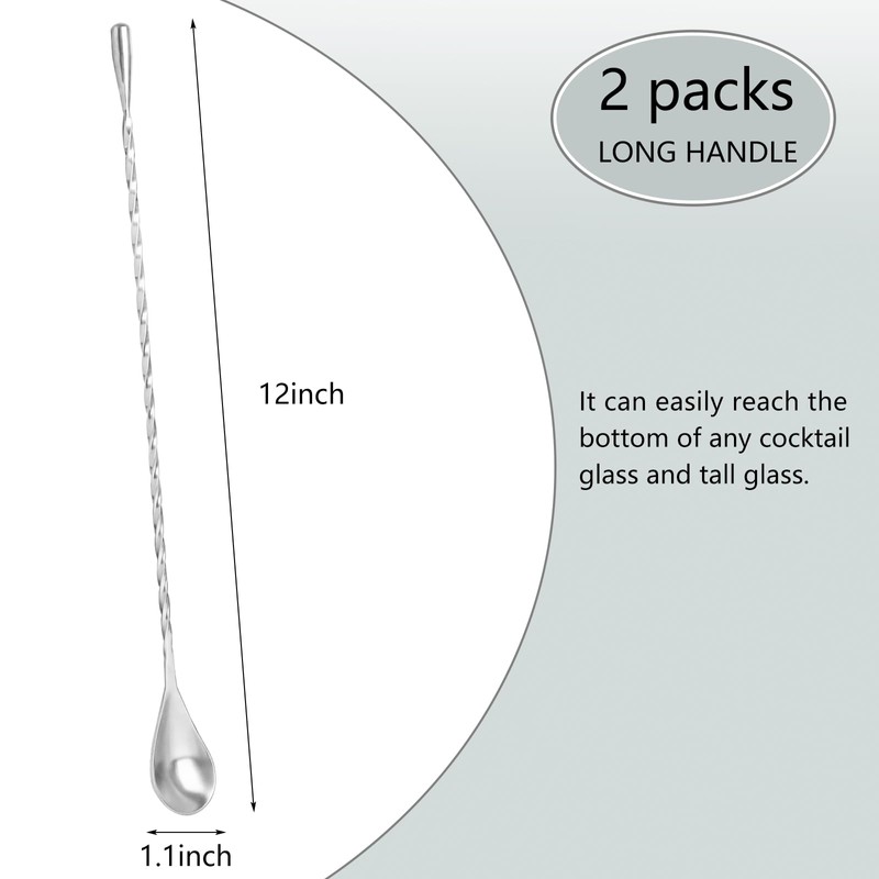 KTOJOY 2 Pack Bar Spoon Cocktail Mixing Spoon – 12''