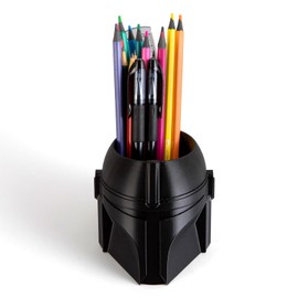 KwatTsz Cool Helmet Pen Holder, Armor Figurine Pencil Holder for Office Desk Decor, 3D Printed, Black, Durable and Fun Gift Idea