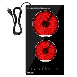 TOPWISH 2 Burners Electric Cooktop, 12 Inch Built-in Ceramic Cooktop, 120v Plug in Electric Stove Top with Child Lock, Timer, Over-Temperature Protection, Sensor Touch Control