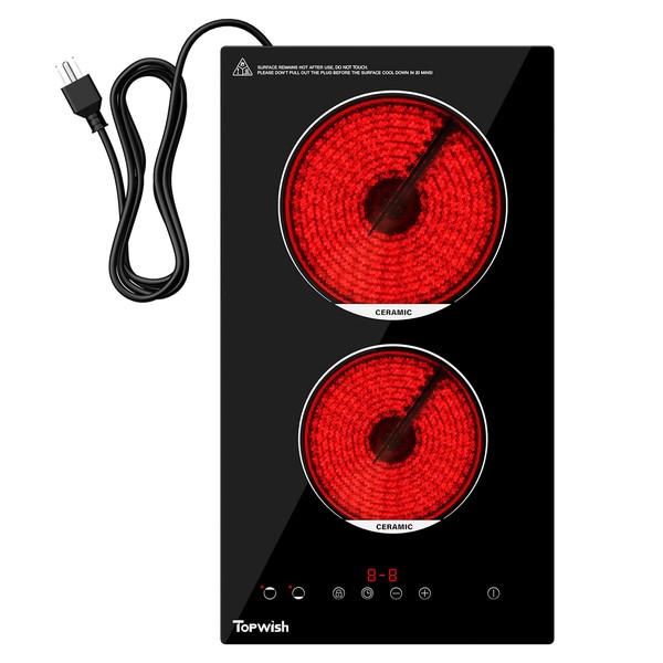 TOPWISH 2 Burners Electric Cooktop, 12 Inch Built-in Ceramic Cooktop,