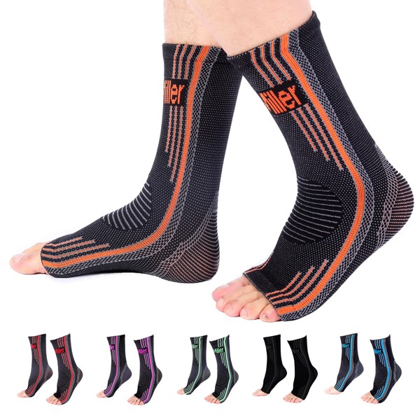 Doc Miller Orthopädische Klammern zur Unterstützung des Knöchels. Socken für geschwollenen Fuß Plantarfasziitis Achillessehnenentzündung Groß Orange