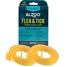 ALZOO Natural Flea & Tick Dog Collar - Helps Repel Fleas, Ticks & Mosquitoes - 100% Plant-Based Active Ingredients, Waterproof, Up to 4 Months Protection - Small-Sized Dogs 15 lbs & Under - Pack of 2