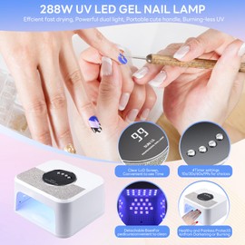HeerMua 288W UV Light for Nails, UV Nail Lamp for Gel Nails, Diamond LED Nail Dryer for Gel Polish,Professional UV LED Nail Lamp, Fast Nail Curing Lamp 4 Time Setting & Auto Sensor for Salon & Home