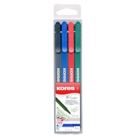 Kores - K-Liner - Coloured Fineliners - 0.4mm - Colouring Pens, Fineliner Marker Pens, Art Pens, Journaling Supplies, University Essentials, School Supplies - Pack of 4 in Assorted Colours