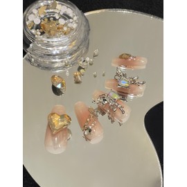 Sylphicore Nail Gems Charms Rhinestones Decorations Champagne 3D Crystals Mixed DIY Accessories Kit Art Glitter Design Butterfly Jewelry Flatback for Woman