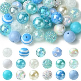 DanLingJewelry 50Pcs Sky Blue Series Acrylic Round Beads 20mm Chunky Bubblegum Beads Large Ball Beads for Bracelets Pens Jewelry Making