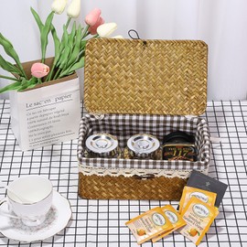 TOLIDA Wicker Storage Basket with Lid Decorative Baskets Living Room Rectangular Seagrass with Removable Lining Candy Basket Small for Home Kitchen