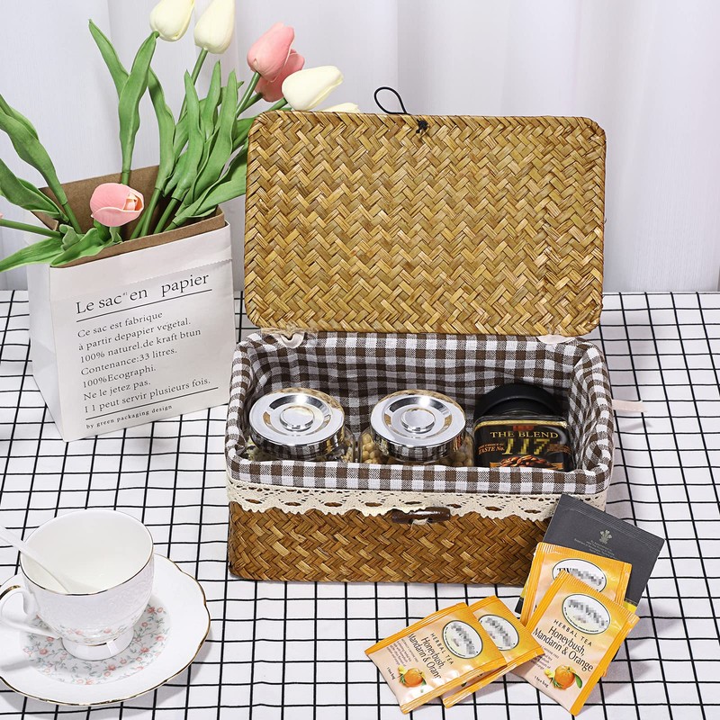 TOLIDA Wicker Storage Basket with Lid Decorative Baskets Living Room