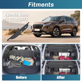 Nilight Trunk Cargo Cover for Hyundai Santa Fe 2019 2020 2021 2022 2023, Retractable Security Shade Rear Cargo Cover, with Trunk Storage Net