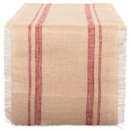 DII Jute Burlap Collection Kitchen Tabletop, Table Runner, 14x72, Double Border Barn Red