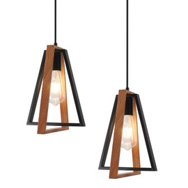 Flyrose Small Black Pendant Lights 2 Pack Rustic Wood Pendant Lights Farmhouse Kitchen Island Light Fixtures Set of 2 Industrial Metal Pendant Light Adjustable Hanging Light Fixtures