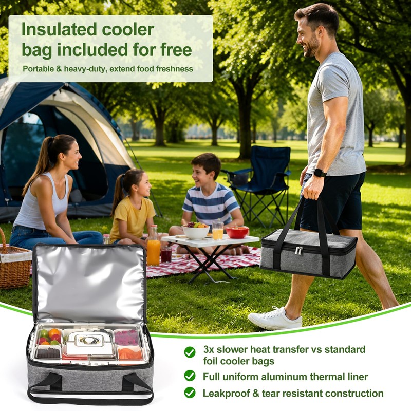 Chilled Snackle Box Container with Ice Pack and Insulated Bag,