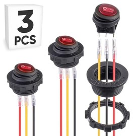2-Pack Waterproof Round Rocker Switch with Shell LED Light SPST ON Off 3Pin 2 Position 20A 12V Toggle Switch with Wires for Home Auto Car Marine Boat, Red Light