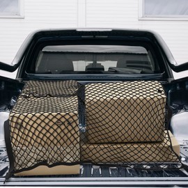 QWORK® Highly Elastic Luggage Net for Trucks, Stretchable from 120 x 120 cm to 210 x 210 cm, Car Luggage Net with Hooks, Ideal for Light Loads