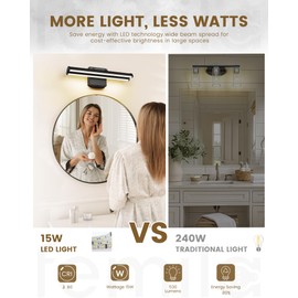 FEMILA Bathroom Light Fixtures Over Mirror, 5CCT LED Wall Light, 180° Rotatable, Bathroom Vanity Light with Matte Black Finsih, 4FFS81B BK