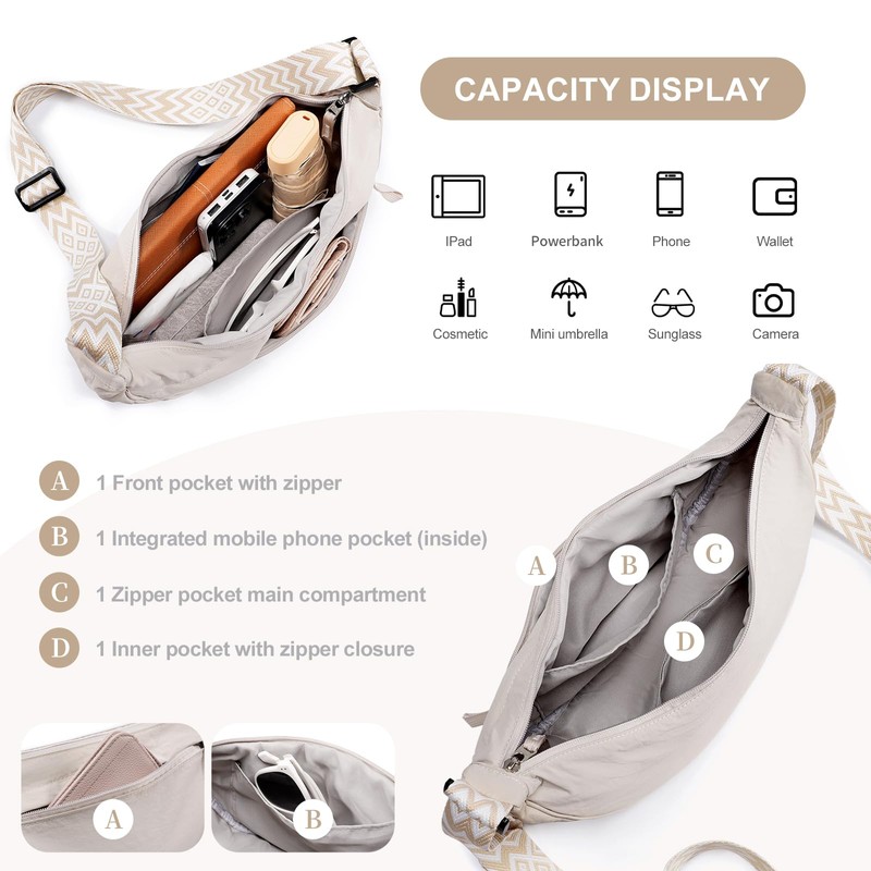 Pomelo Best Nylon Crescent Crossbody Bag for Women and Men,