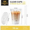 100 Sets - Clear Plastic Cups with Lids and Straws,