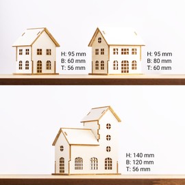 MCE-Commerce A550254 Set of Decorative Houses Made of Wood, Lantern, Natural, 14 cm x 12 cm x 5.6 cm