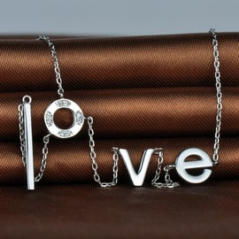 Infinite U Unique "Love" 925 Sterling Silver Cubic Zirconia Pendant Y-Shape Necklace for Women/Girls, Silver