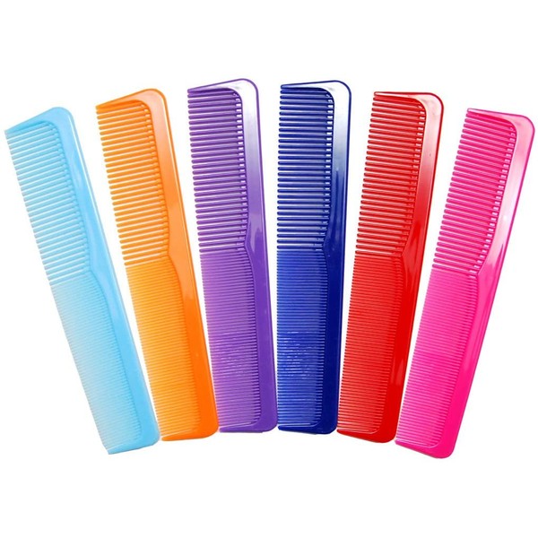 Luxxii 6 Pack - 9" Large Breakable Colorful Styling Essentials Coarse/Fine Dressing Comb Set