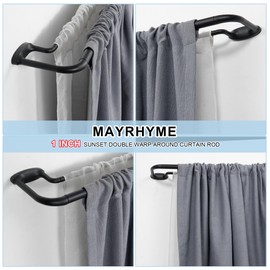 Mayrhyme Double Curtain Rods, Wrap Around Curtain Rod for Windows, Internal Splicing 1'' Front and 5/8'' Back Adjustable Curtain Rod with Aluminum Finials and Brackets (Black, 28-56")