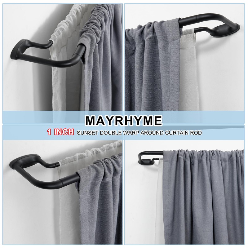 Mayrhyme Double Curtain Rods, Wrap Around Curtain Rod for Windows,