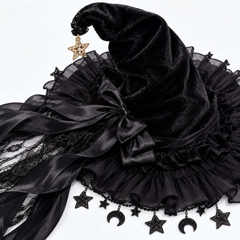Lace Velvet Witch Hat for Halloween Costumes – Gothic Moon
