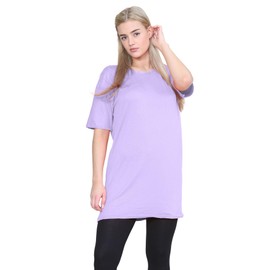 janisramone® Womens Short Sleeve Tunic T Shirts, Round Neck Oversized T Shirts for Women UK, Soft Comfortable Pj Dress, Perfect Summer Longline Ladies Tops Lilac