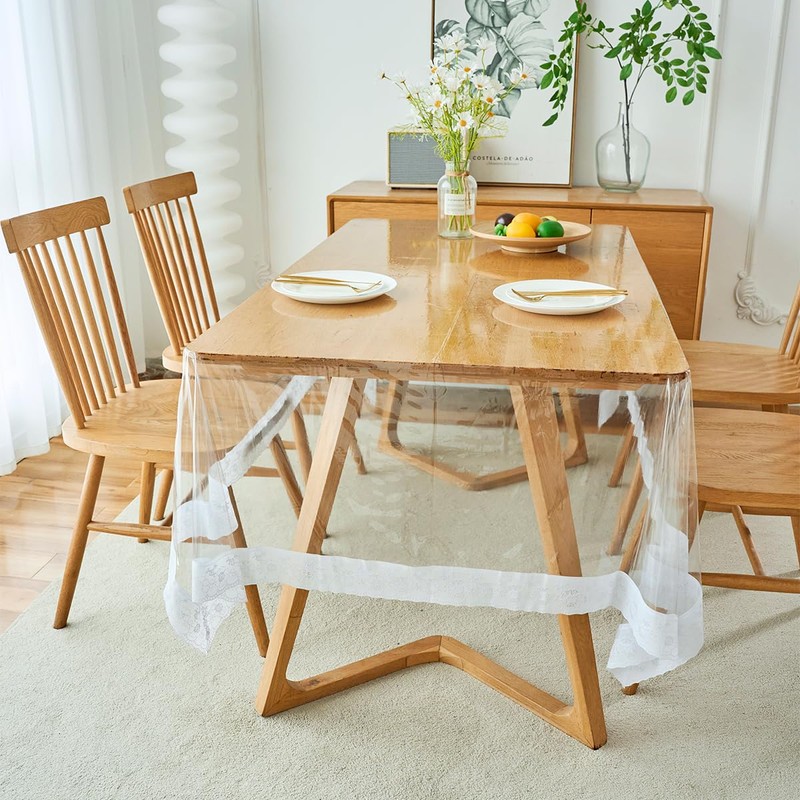 Clear PVC Tablecloth, 100% Waterproof Vinyl Table Cloth, Oil Proof