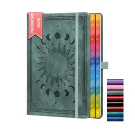 HwxBen Password Book with Colourful Alphabetical Tabs, Hardcover Internet Password Keeper for Organised Website Address Logins and Passwords, Ideal for Home Office - Premium Grey