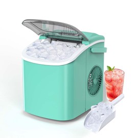 Pioch Ice Makers Countertop, Portable Ice Maker Machine with Carry Handle, 26Lbs/24H, Ice Machine Self-Cleaning with Basket and Scoop for Home Kitchen Party,Green