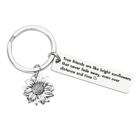 Yaozeio Inspirational Sunflower Keychain for Women Friends: True Friends Like Sunflowers Keychain, Silver, Minimalist, Metal, Friendship Love, 0.018 kg, Keychain
