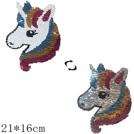 Unicorn Reversible Change Color Sequin Sew On Patch Colorful Horse Sewing Appliques Patches for Sweatshirt Clothes Jeans Jackets Bags Handbag DIY Handmade Crafts
