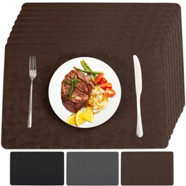 Bxzandya Vinyl Placemats,8PCS of 100% Waterproof Oilproof Easy to Wipe Non-Slip Place Mats for Dining Table. Stain Resistant Washable Easy to Clean Faux Leather Table Mats （Brown，8PCS）