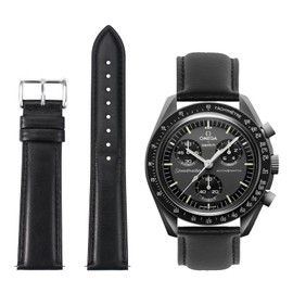 TStrap Leather Moonswatch Swatch Strap - Black Calfskin Omega Swatch Leather Strap Replacement - Genuine Leather Watch Strap 20 mm Moonwatch for Men Women