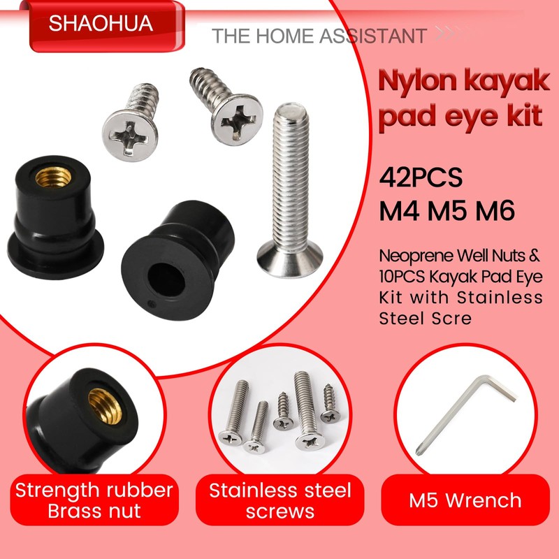 52 Pairs M4 M5 M6 Neoprene Well Nuts and Kayak