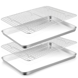 TeamFar Cookies Sheet with Rack, 16 x 12 x 1 Inch Stainless Steel Baking Sheet Tray Pans with Grid Wire Racks for Cooling Baking Roasting, Non-Toxic & Heavy Duty, Dishwasher Safe, 2 Pans + Racks