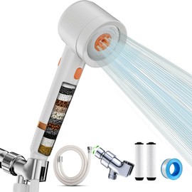 High Pressure Shower Head with Handheld,Shower Head with Filter with Pause Switch Water Saving Filter Showerhead, Showerhead Set with Hose, Bracket and Cotton Filter, Make Bathing Healthier (white)