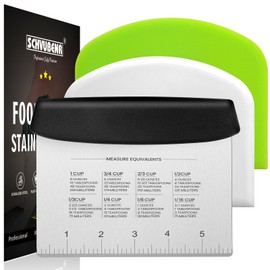 SCHVUBENR Dough Scraper Set with 2 Flexible Bowl Scrapers - Stainless Steel Dough Cutter & Bench Scraper with Measuring Scale - Versatile Kitchen Scraper for Bread, Pastry, Pizza, Cake - Black & Green