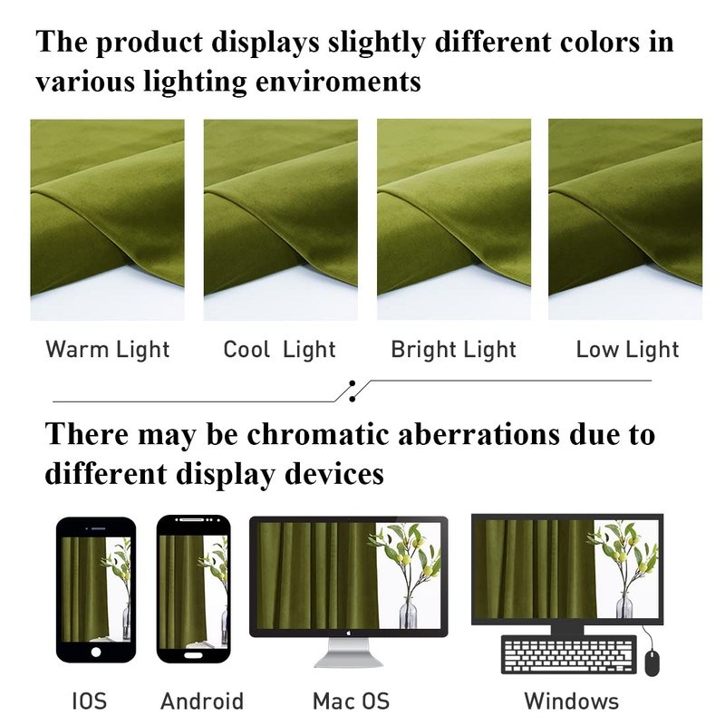 StangH Olive Green Velvet Curtains for Bedroom, Back Tab Light