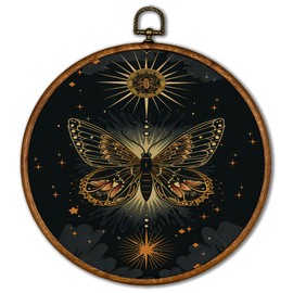 KSDUT Butterfly Wall Decor Art - Vintage Dark Moody Insect Textile Wall Art Canvas Frame Hanging Prints, Boho Black Round Wall Art Decor for Home Bedroom Decorations 10"x10"