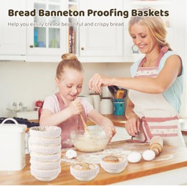 Mini Banneton Basket, Pack of 10 Proofing Basket, Banneton Bread Proofing Basket, Mini Sourdough Banneton Basket, Bakery Baking Bowls With Liners And Scrapers, Bread Baking Supplies