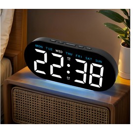 Necomi 7.8'' Digital Alarm Clock, Upgrade Digital Clock with Ambient Light, with Day/Date/Temperature/ 12/24H/ Dual Alarm/Snooze, Bedside Desk Clock for Students and Children (Semi-Circle Blue)