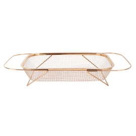 Over The Sink Colander Strainer Basket Stainless Steel For Kitchen Sink with Handles Fine Mesh Expandable Kitchen Essentials Rectangle Rose Gold