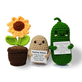 SZMDLX Pommes 3Pcs Positive Kartoffel, Handgefertigte Häkelarbeit Emotional Support Happy Potato Sammlung Puppen Positive Sunflower Neuer Job Geschenke Für Geburtstage, Home Office