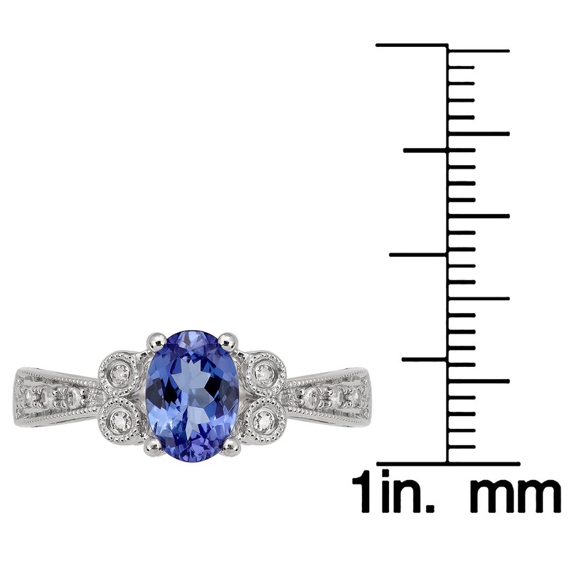 10k White Gold Vintage Style Oval Tanzanite and Diamond Ring