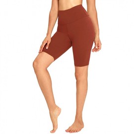 Women's Solid Nude High Waist Yoga Cycling Shorts - High Elasticity Tight Cropped Pants Shorts Light Dark Brown+M 5ea